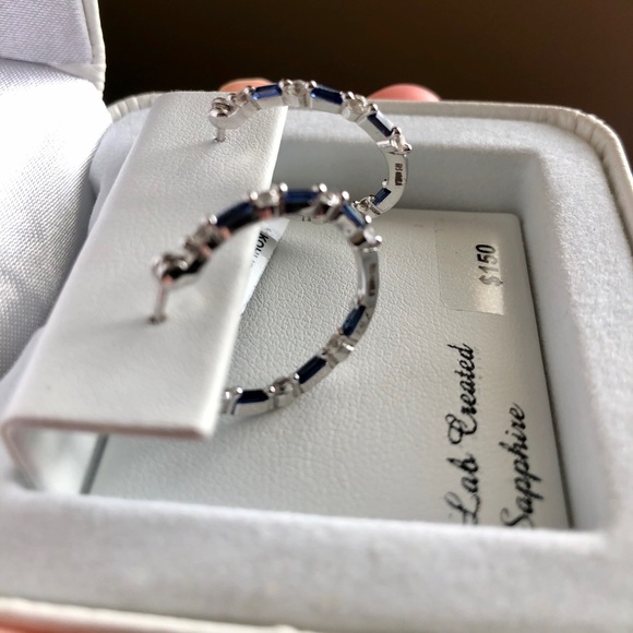 NWT Lab Created Blue/White Sapphire .925 Earrings - Picture 3 of 4